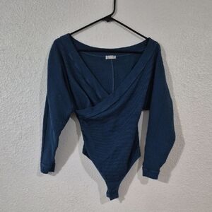Free People Teal Wrap Bodysuit